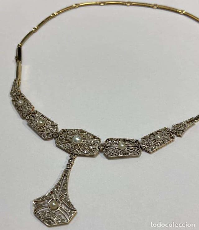COLLAR/BRAZALETE ART DéCO TRANSFORMABLE DE ORO Y PLATINO, DIAMANTES TALLA ROSA Y PERLAS